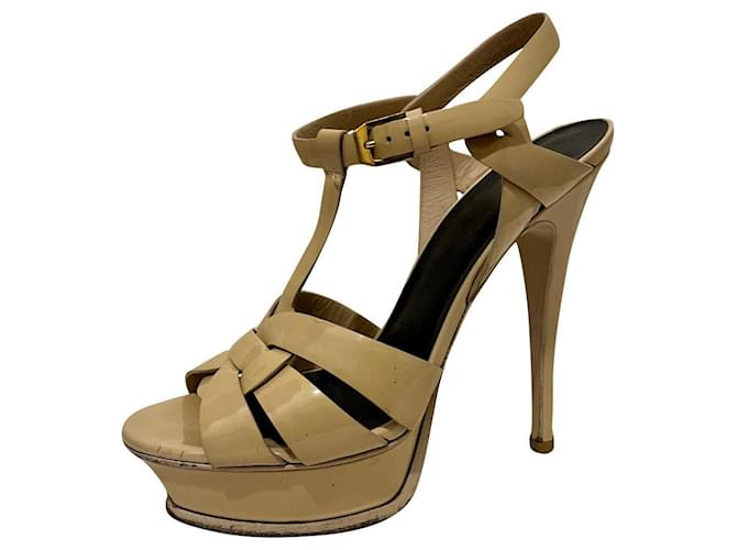 Saint Laurent Tribute heels in patent leather Beige Flesh  ref.708130