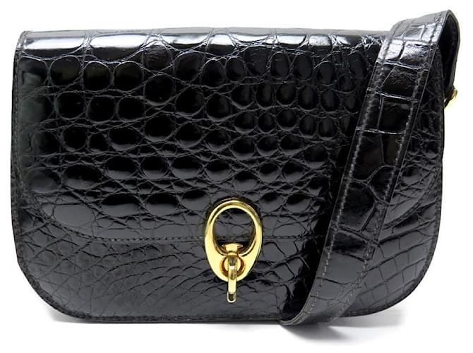 Céline VINTAGE CELINE CROCODILE LEATHER HAND BAG Black Exotic leather  ref.708378