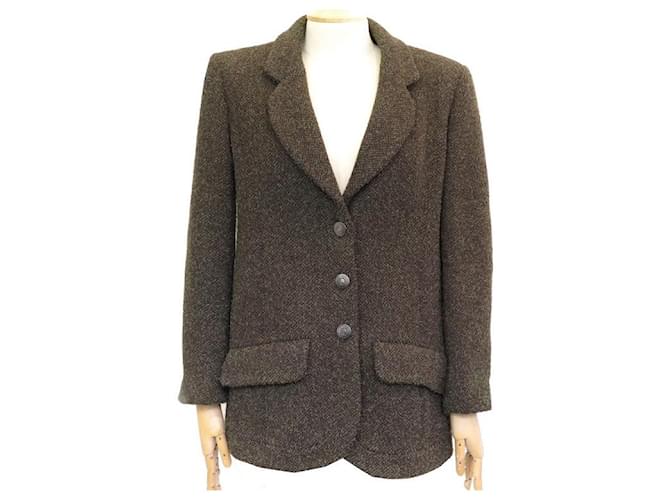 CHANEL JACKET BUTTONS LOGO CC P09217 taille 38 M IN GREEN TWEED GREEN JACKET  ref.708389
