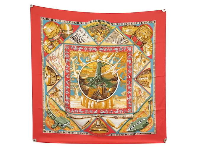 Hermès NEW HERMES SCARF TO THE SOUND OF THE TAM TAM CARRE 90 RED SILK NEW SILK SCARF RARE  ref.708434