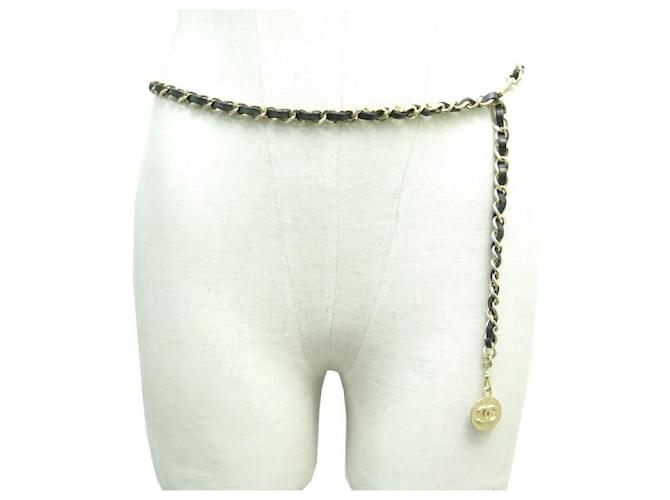 Medaillon Chanel T belt 65 95 INTERLACED CHAIN LEATHER MEDALLION LOGO CC 1982 BELT Golden Metal  ref.708485