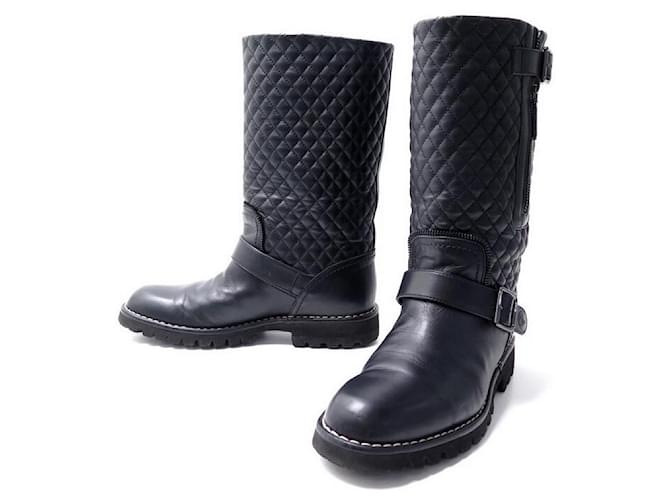 CHANEL SHOES BIKE BOOTS G28566 LEATHER BLACK LEATHER BOOTS SHOES  ref.708498