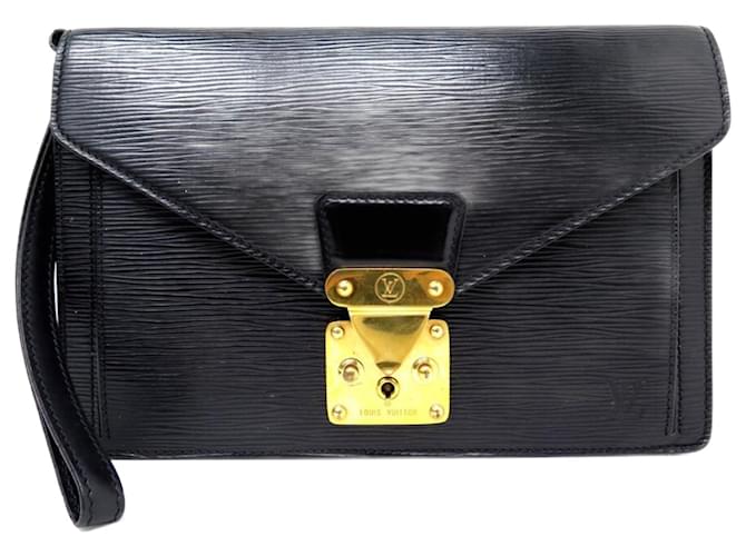 Louis Vuitton VINTAGE HANDBAG POCHETTE VUITTON SELLIER DRAGONNE IN BLACK EPI LEATHER HAND BAG  ref.708537