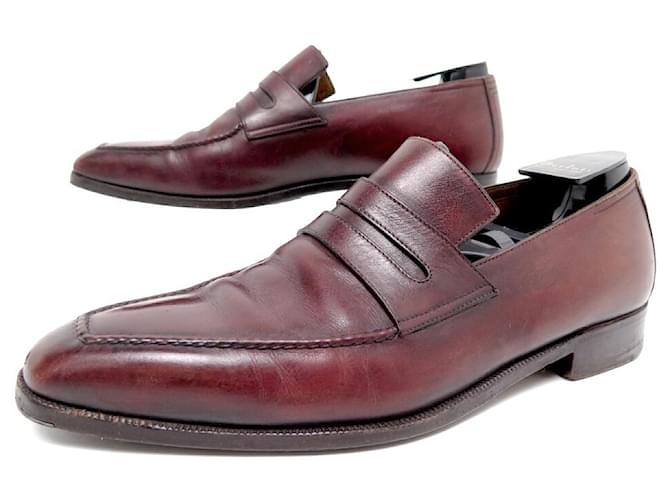 BERLUTI OLGA SHOES 348 7.5 41.5 BURGUNDY LEATHER MOCCASIN SHOES LOAFERS Dark red  ref.708558