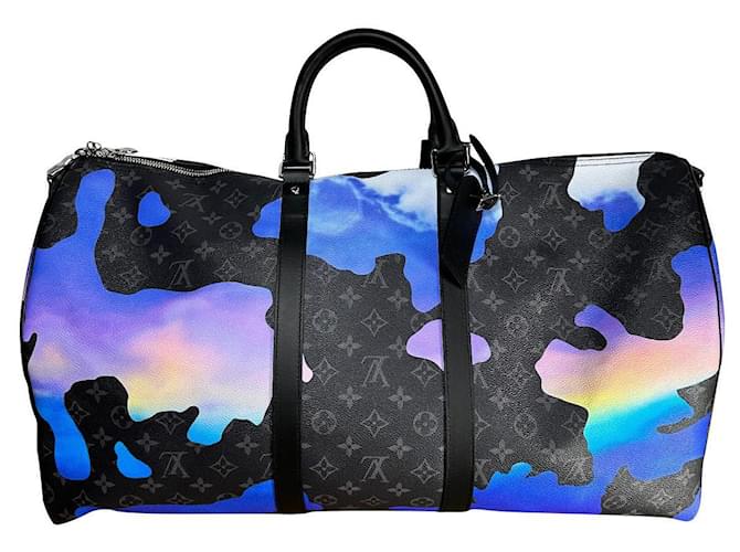 Louis Vuitton Keepall 55 bandouliere Toile Multicolore Gris anthracite  ref.708609