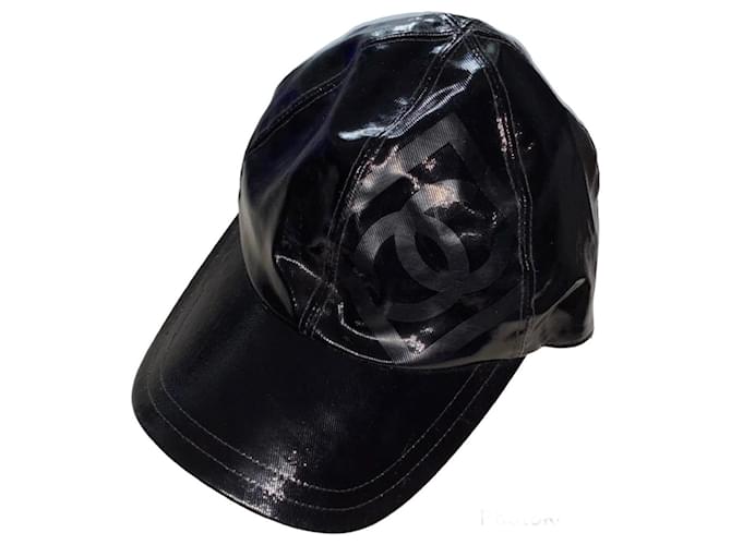 SUPERB AND AUTHENTIC CHANEL SPORT CAP IN BLACK VINYL T.l Cotton  ref.708802