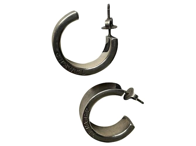 Chanel silver hoop earrings Silvery Silver-plated  ref.708838