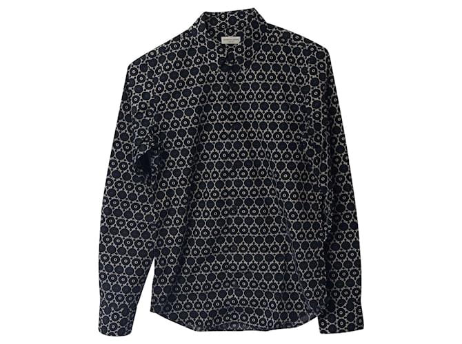 Dries Van Noten Hemd mit geometrischem Muster aus schwarzer Baumwolle  ref.709156