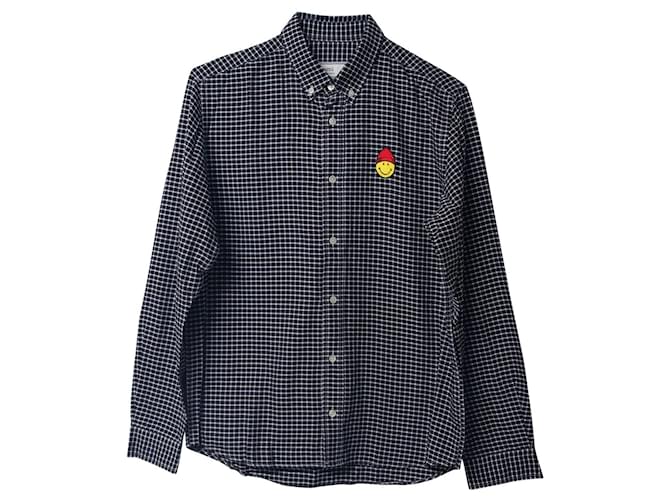 Camisa de botões Ami Paris Smiley Patch em algodão preto Impressão em python  ref.709162