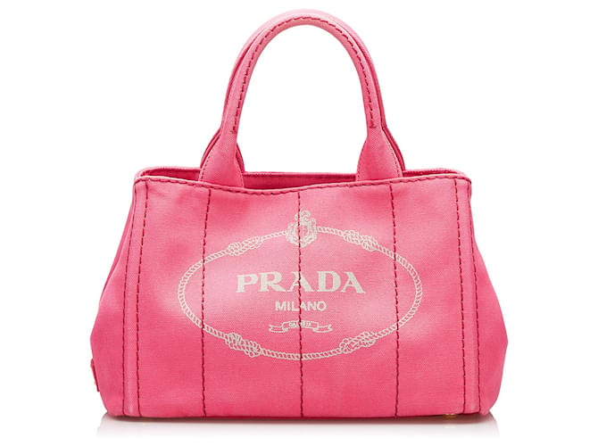 Bolso satchel con logo de Prada Pink Canapa Rosa Lienzo Paño  ref.709216