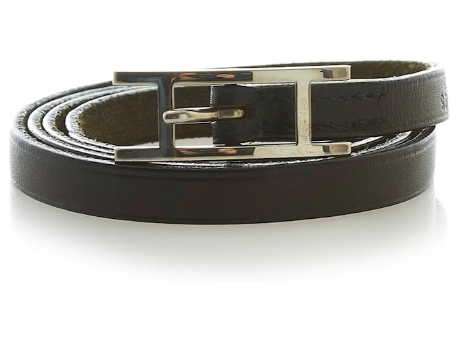 Hermès Hapi Noir 3 Bracelet à enrouler Cuir Veau façon poulain  ref.709258