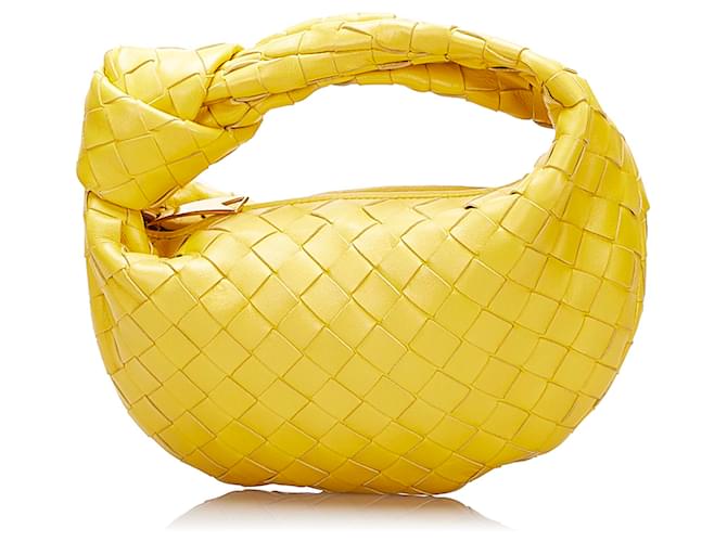 Bottega Veneta Yellow Mini Intrecciato Jodie Leather Handbag Pony