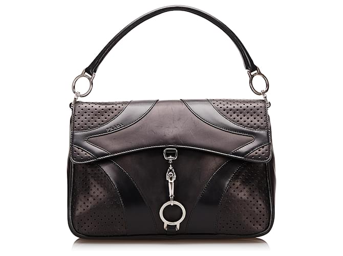 Prada Brown Perforated Leather Top Handle Bag Pony-style calfskin  ref.709271