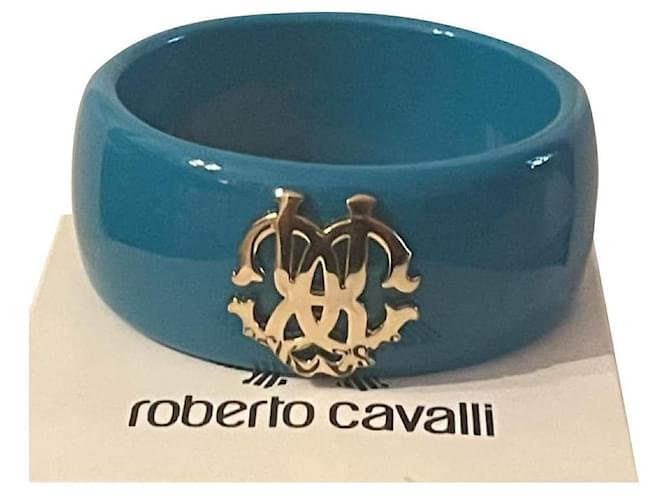 Roberto Cavalli Pulsera rígida turquesa con logo Cavalli dorado Resina  ref.709418