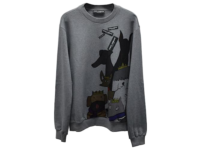 Dolce & Gabbana Cartoon Dog Print Sweatshirt in Grey Cotton  ref.709532