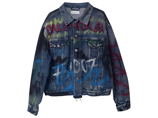 Balenciaga Graffiti Denim Jacket in Blue Cotton  ref.709538