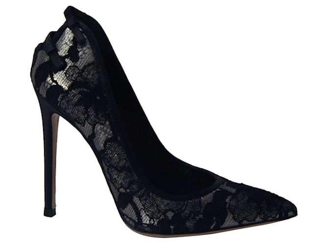 Gianvito Rossi Satin and Lace Pointed Toe Pumps in Black Cotton  ref.709564