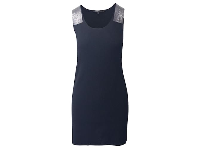 Maje Shift Dress with Sequin Shoulders in Black Silk  ref.709567