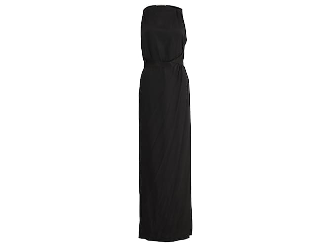 Balenciaga Maxikleid mit Taillenschnürung aus schwarzem Polyamid  ref.709576