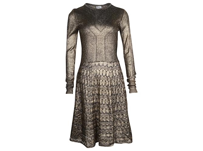 Temperley London Knitted Long Sleeve Dress in Metallic Gold Wool Golden  ref.709577