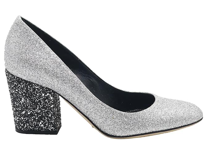 Sergio Rossi Sparkling Pumps in Metallic Silver Glitter and Leather Silvery  ref.709581