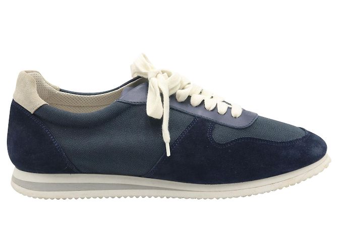 Brunello Cucinelli Baskets à Lacets à Empiècements en Daim Bleu Marine