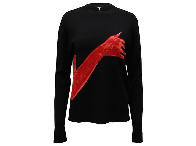 Loewe Glove Intarsienpullover aus schwarzer Wolle