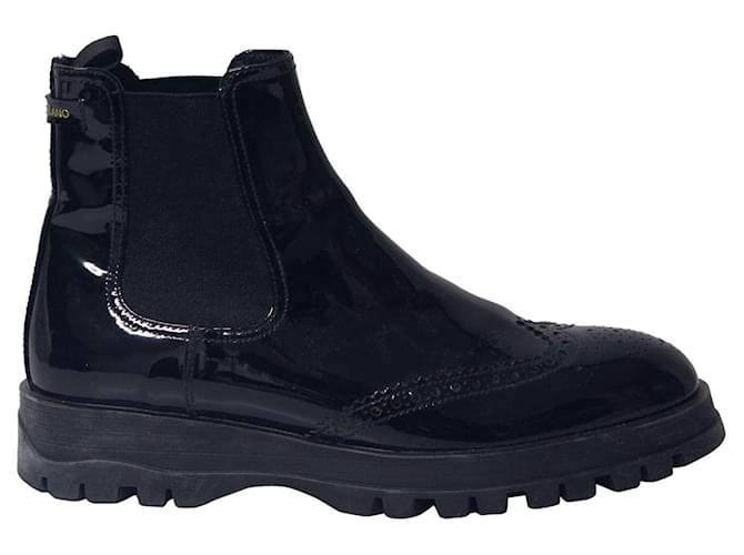 Concept Prada Brogue Chelsea Boots in Black Patent Leather  -  Joli Closet