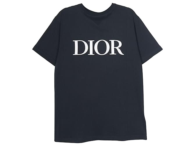 T-shirt con logo Dior ricamato in cotone blu navy  ref.709645
