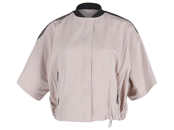 Brunello Cucinelli Brunelo Cucinelli Kurz geschnittene Jacke mit fallenden Schulterärmeln aus rosafarbenem Polyester Pink  ref.709664