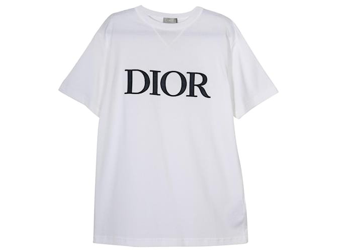 T-shirt brodé logo Dior en coton blanc  ref.709677