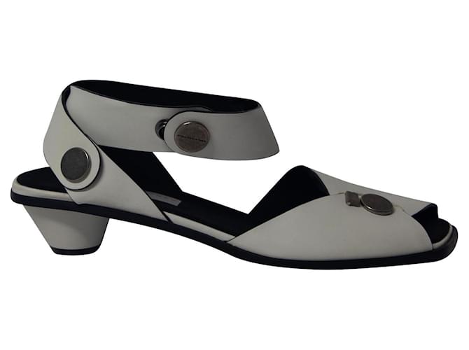 Stella Mc Cartney Stella Mccartney Ankle Strap Button Sandals in White Leather  ref.709678