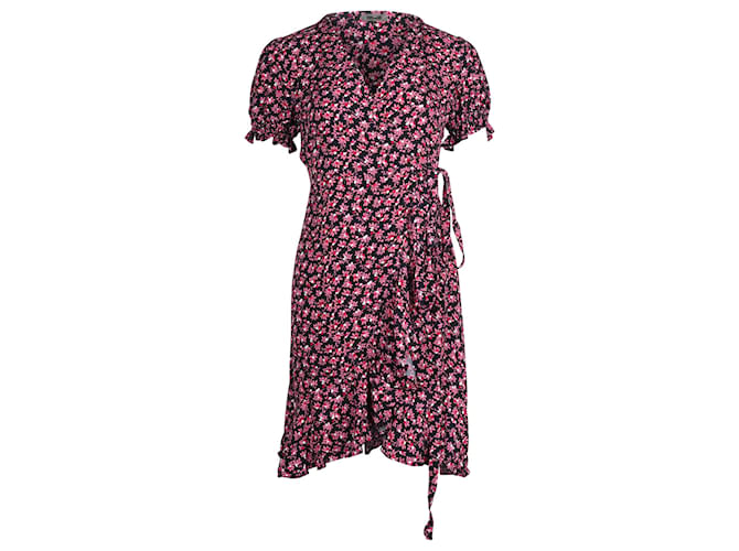 Diane Von Furstenberg Puffed Sleeve Wrap Dress in Pink Floral Print Viscose Cellulose fibre  ref.709680