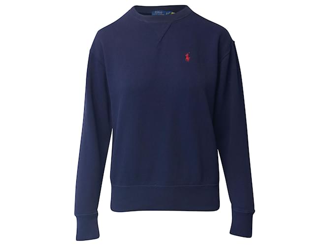 Polo Ralph Lauren Embroidered Logo Sweatshirt in Navy Blue Cotton  ref.709685