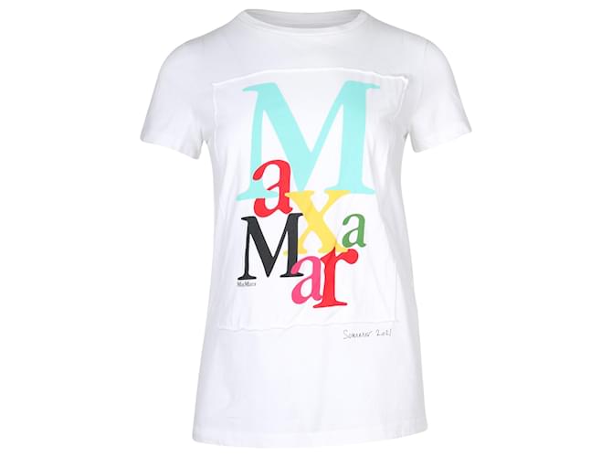 Max Mara Maxmara Humor Logo-Print T-shirt in White Cotton Jersey  ref.709705