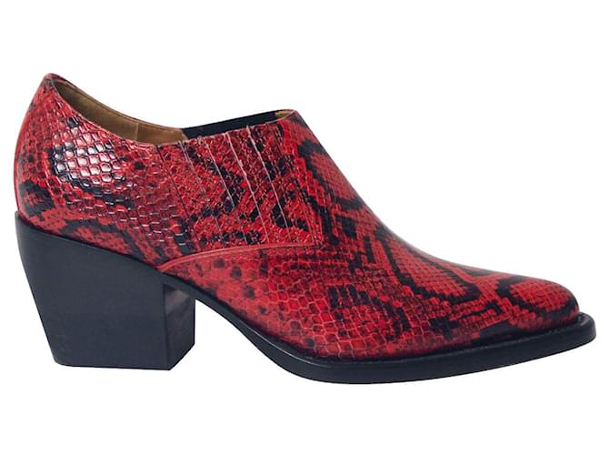 Chloé Rylee Snake-Effect Ankle Boots in Red Leather  ref.709708