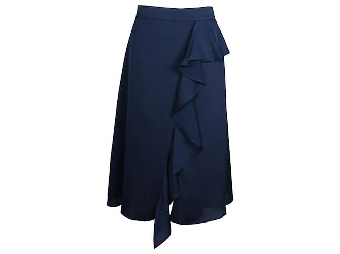 Iris & Ink Ruffled Midi Skirt in Navy Blue Polyester  ref.709709