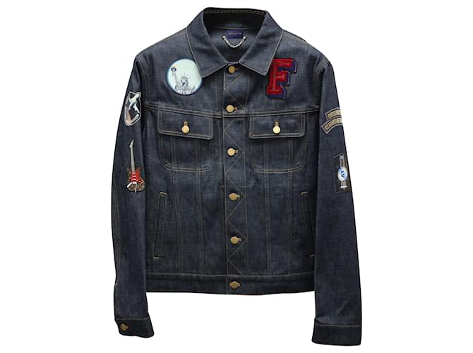 Louis Vuitton Denim Jacket with Patches in Blue Cotton ref.709712