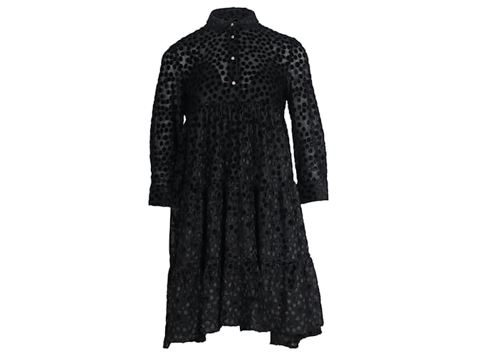 Maje Polka Dot Long Sleeve Dress in Black Polyester  ref.709739