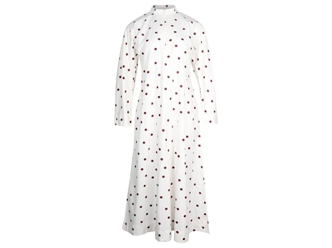 Ganni Polka Dot Midi Dress in White Cotton  ref.709742