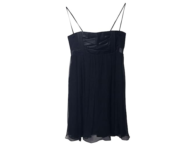 Maje Dress with Leather Bodice in Black Silk   ref.709758