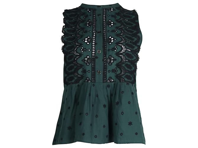 Roseanna Sea New York Embroidered Sleeveless Top in Green Cotton  ref.709808