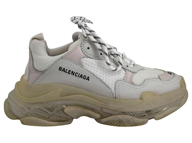 First Balenciaga Sneaker Triple S Clear Sole en Cuir Blanc Cassé  ref.709843