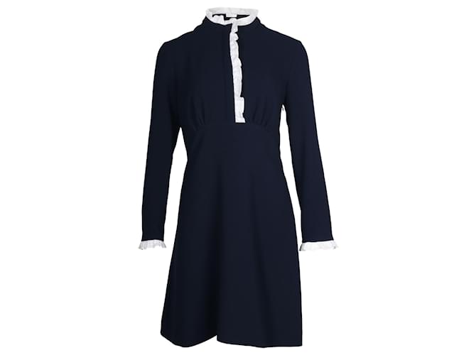 Sandro Paris Ruffle Trim Dress in Navy Blue Polyester  ref.709863