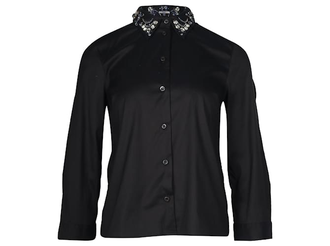 Prada Embellished Collar Shirt in Black Cotton  ref.709870