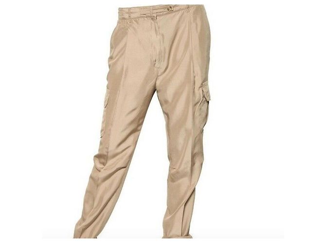 Calça combate de seda bege dourada Alexander McQueen Dourado