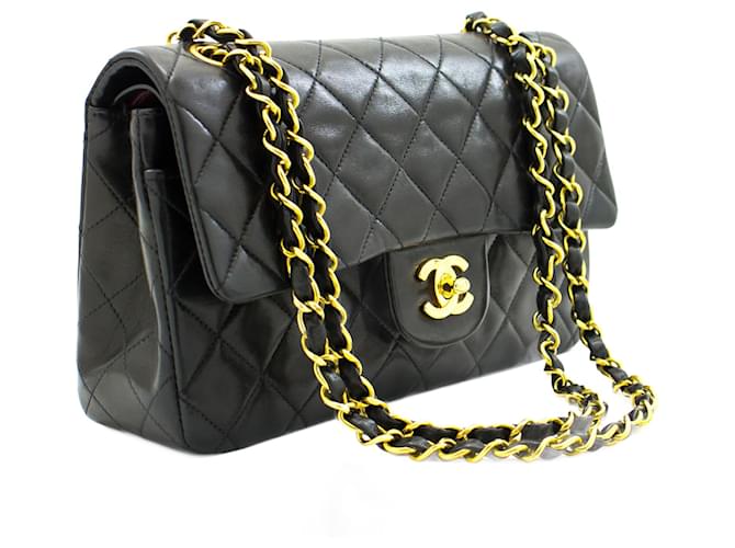 Chanel Classic lined flap 9" Chain Shoulder Bag Black Lambskin Leather  ref.710296