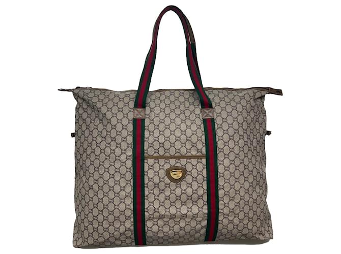 GUCCI GG Plus Canvas WebSherry Line Boston Bag Beige Red Green Auth th3062  ref.710411
