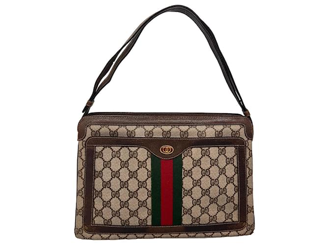GUCCI GG Canvas Web Sherry Line Shoulder Bag Beige Red Green Auth rd3523  ref.710448