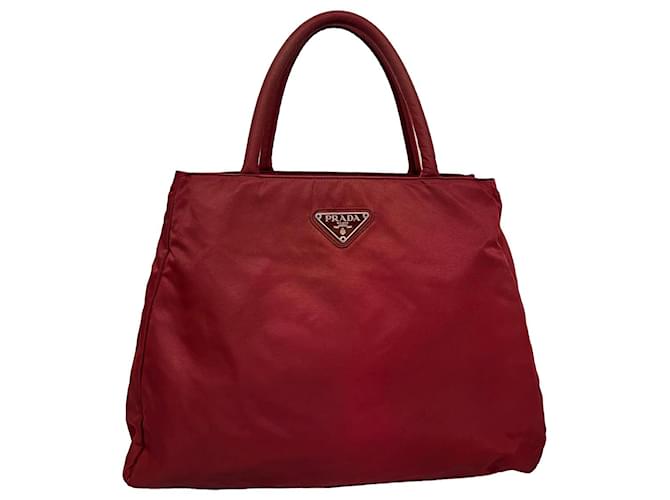 PRADA Hand Bag Nylon Red Auth ac1160  ref.710525